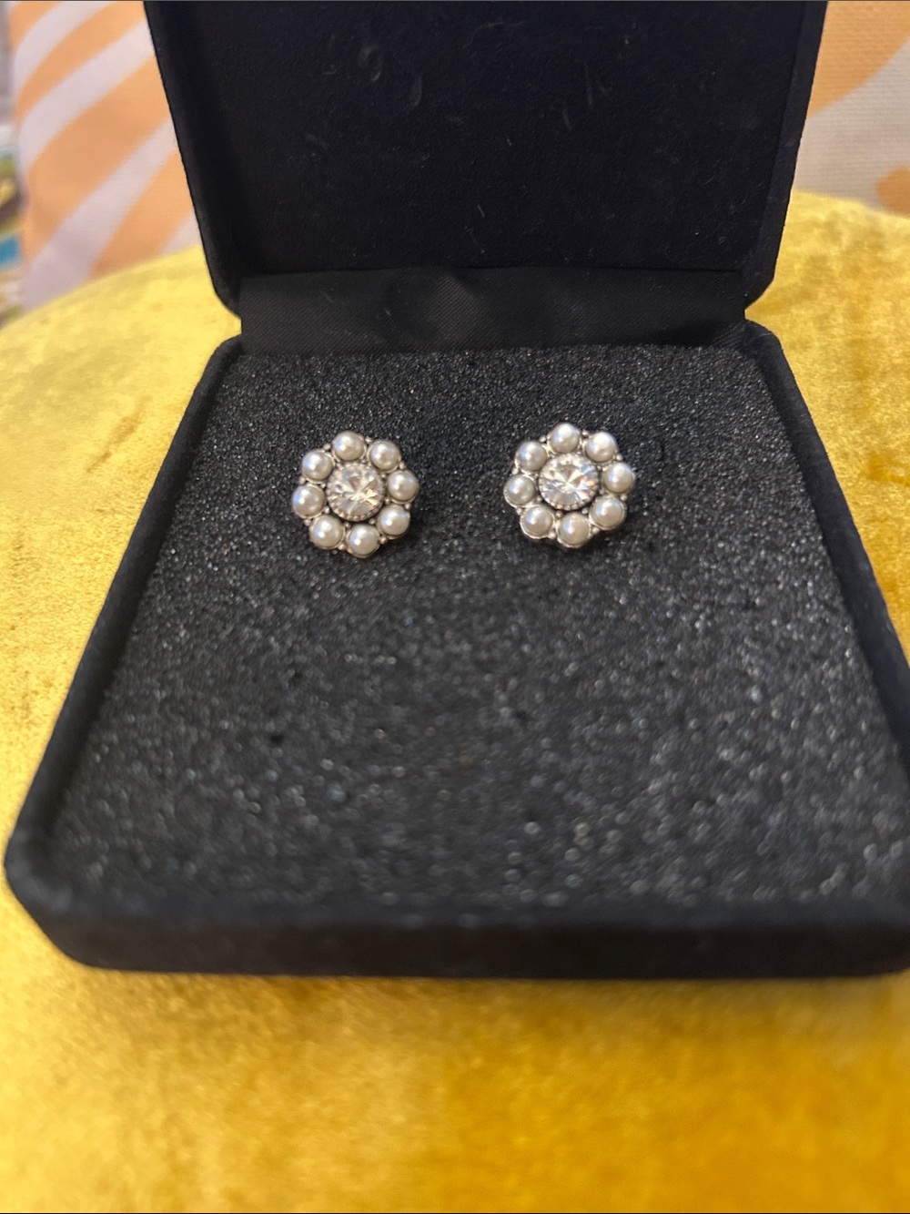 Classic Pearl Halo Crystal Stud Earrings - White Pearls Beautifully Detailed